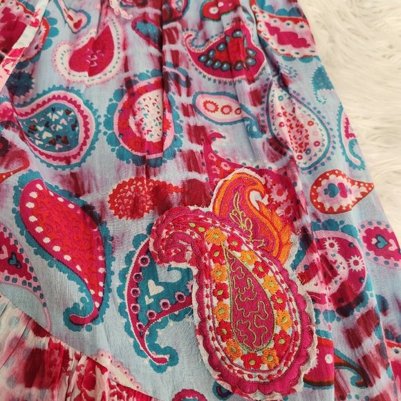 Paisley tiered pink blue dye Maxi Skirt mixed print patchwork - Picture 11 of 13